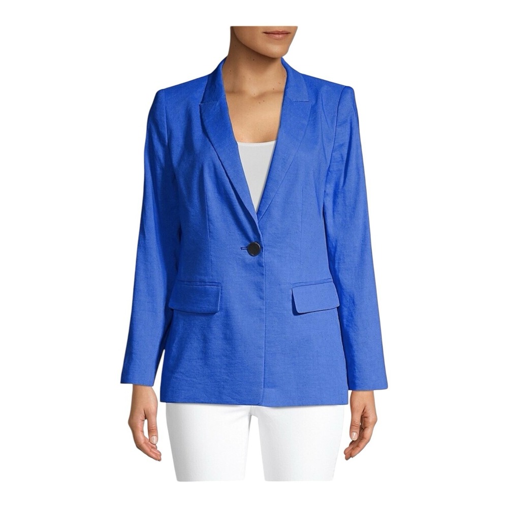 Kobi Halperin Jacket Womens Linen Blend One ButtonBlue Blazer Tencel Size Large